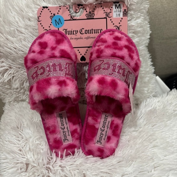 Juicy Couture Pink Patterned Fuzzy Slides - Picture 2 of 2
